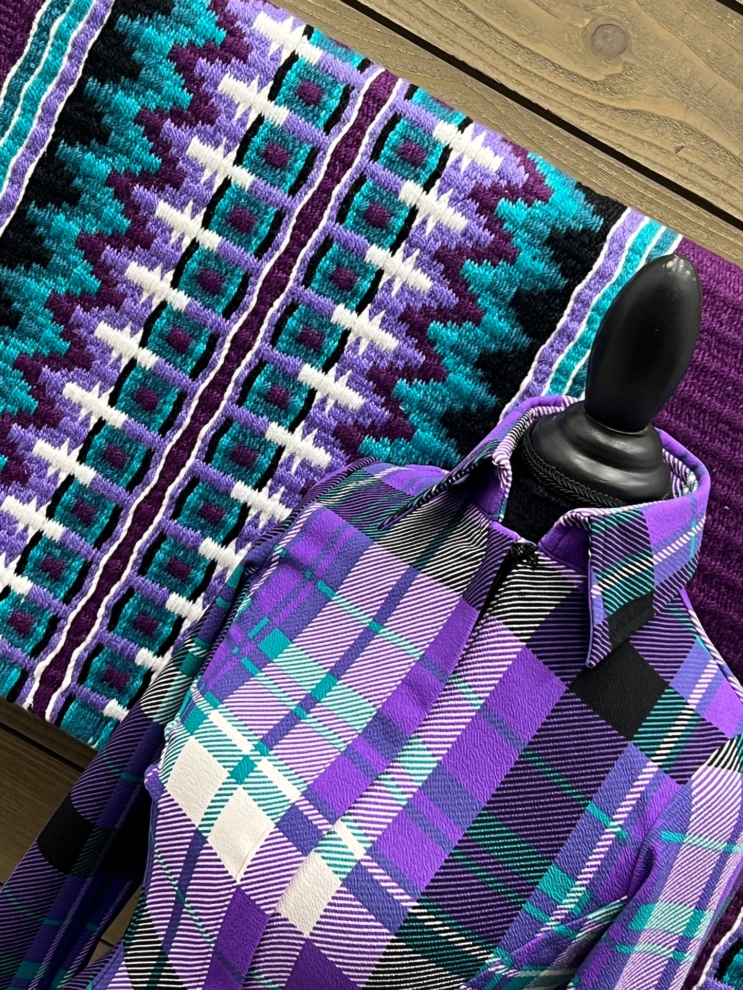 Purple N Teal Plaid Hidden Zipper Light Weight Fitted Shirt