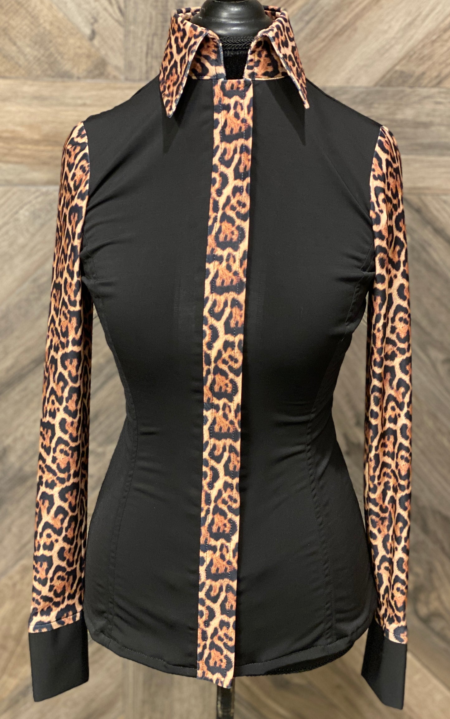Black Leopard Hidden Zipper Light Weight Fitted Shirt